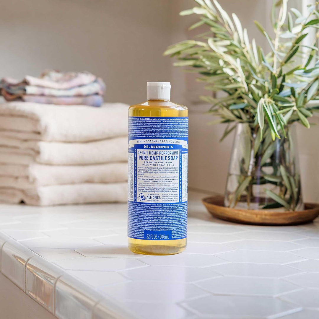 Dr. Bronner's 18-in-1 Pure-Castile Liquid Soap | Vegan Peppermint | 32oz