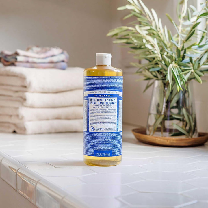 Dr. Bronner's 18-in-1 Pure-Castile Liquid Soap | Vegan Peppermint | 32oz