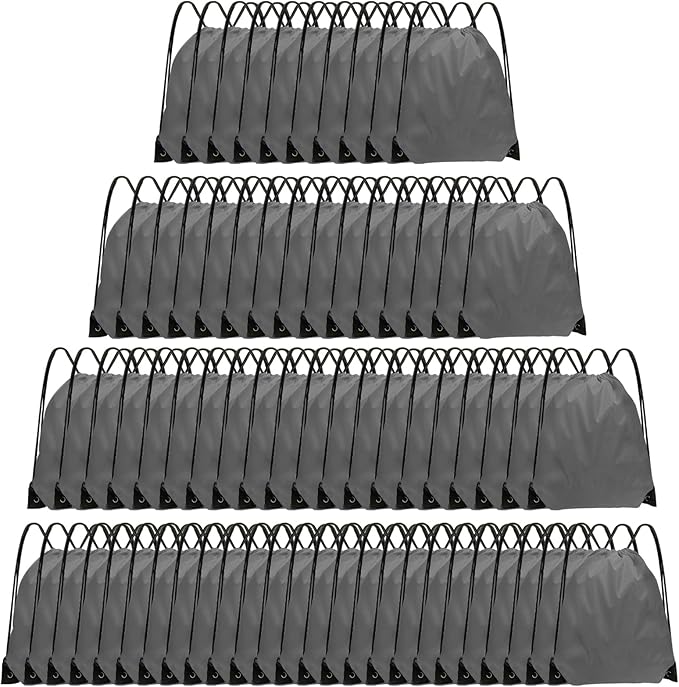Drawstring Backpack Bulk 70Pcs String Backpack Drawstring Bags Cinch Bag Sackpack for Men Women Gym(Grey)