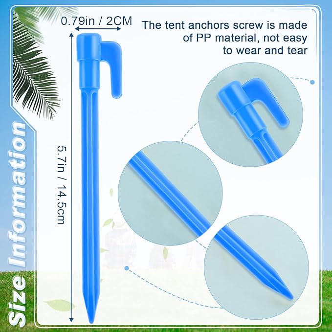 24 Pack Plastic Tent Stakes 5.7 Inch Heavy Duty Canopy Anchoring Pegs Plastic Tent Pegs Sand Stakes Outdoor Beach Spikes for Camping, Gardening, Landscaping, Backpacking(Multi Colors)