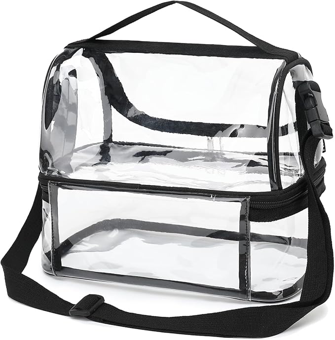 FlowFly Double Decker Cooler Insulated Lunch Bag Large Tote for Boys, Girls, Men, Women, With Adjustable Strap,Clear