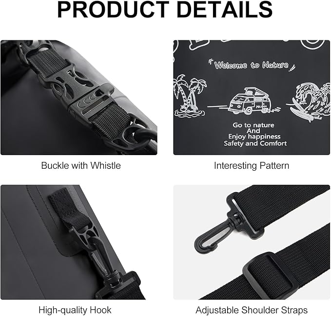 Waterproof Dry Bag 10L Tough & Water-repellent Storage Bag with Adjustable Shoulder Straps Lightweight Portable Backpack Dry Bags for Kayaking Black