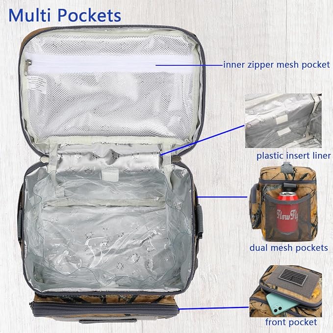 FlowFLy Lunch Bag, Insulated Cooler, Thermal Lunch Box Tote with MOLLE/PALS Webbing, Adjustable Padded Shoulder Strap, for Tactical Men Women Adults and Boys Girls Kids (Maple Leaves Camo, Medium)