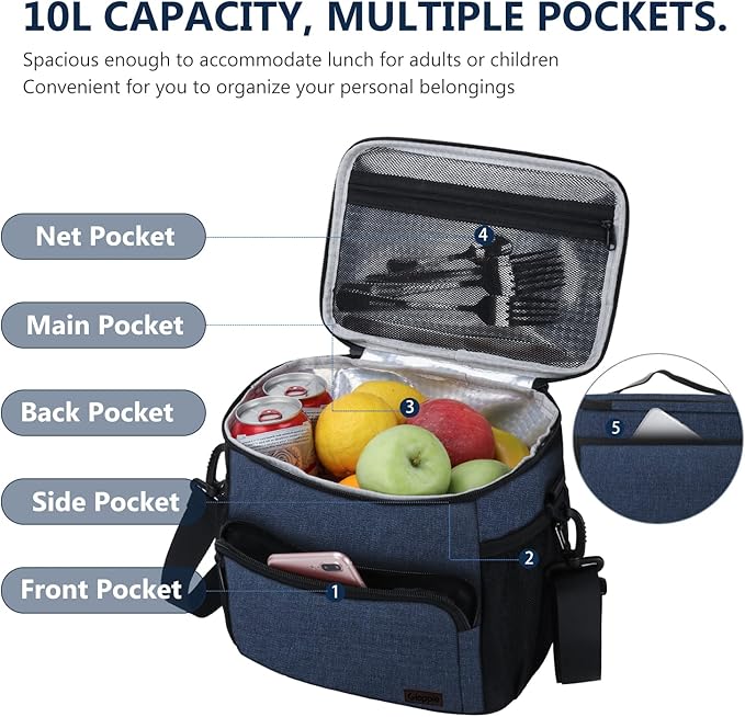 Gloppie Lunch Box for Men Women Insulated Lunch Bag Reusable Lunch Cooler Bag, Blue