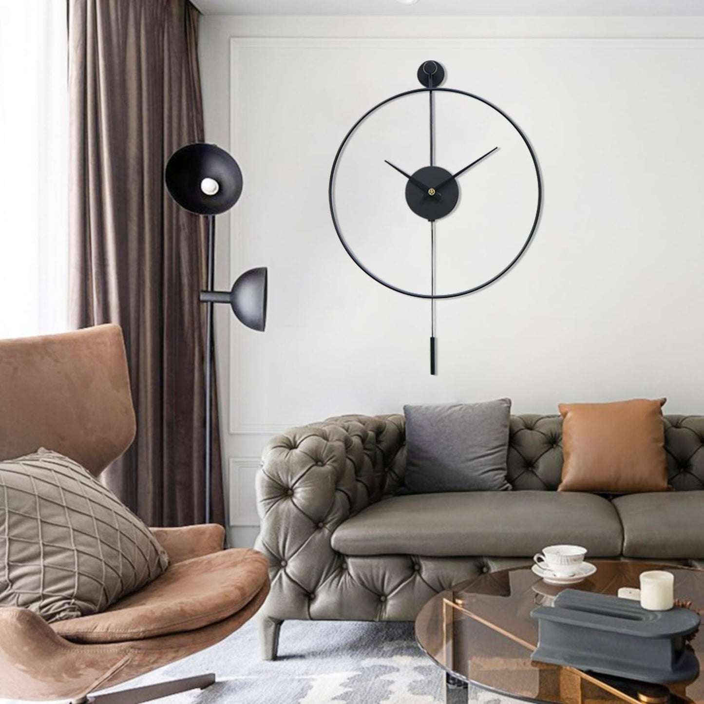 Classical Large Decorative Wall Clock with Pendulum, Modern Non-Ticking Silent Metal Wall Clocks for Living Room, Bedroom, Study, Office,20‘’