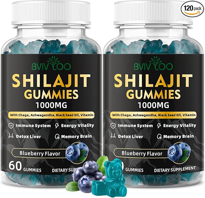 2 Packs Pure Himalayan Shilajit Gummies for Men & Women - Sugar-Free Shilajit Supplement Rich in 85+ Trace Minerals & Fulvic Acid, Providing Energy, Brain, and Immunity Support - 120 Gummies