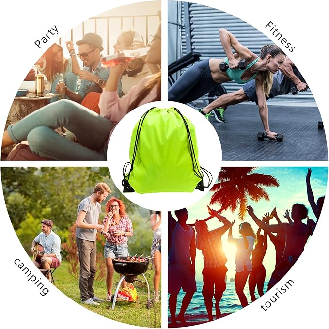 GoodtoU Drawstring Backpacks, Bulk Nylon Backpack Cinch Sack Drawstring Gym Bag for Sport, Traveling, Team (20Pcs, Fluorescent Green)