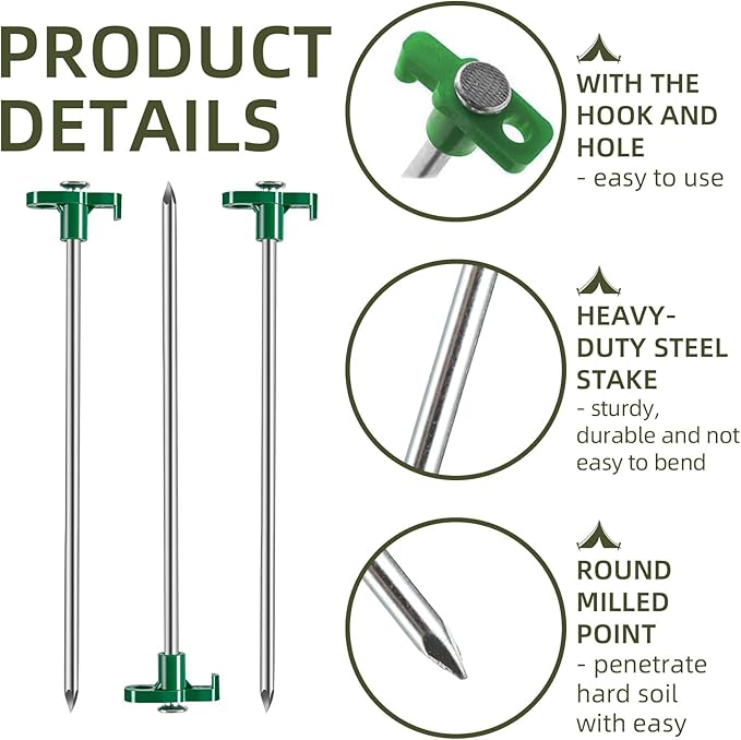 50 Pack Tent Stakes Heavy Duty 10 Inch Camping Stakes Yard Stakes Metal Tent Pegs for Ground Stakes Tent Spikes for Camping Garden Yard (Green)
