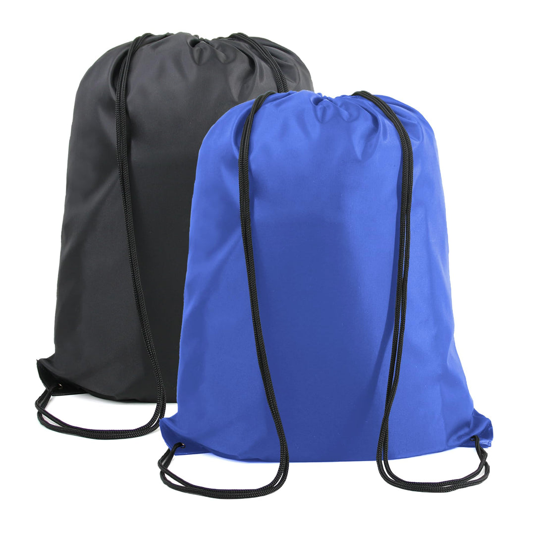 BeeGreen Black and Royal Drawstring Backpack Bags Bulk 2 Pack X-Large 22.4" L x 17.5" W Sports Cinch Sack Gym String Bags Machine Washable Heavy Duty for Men Women