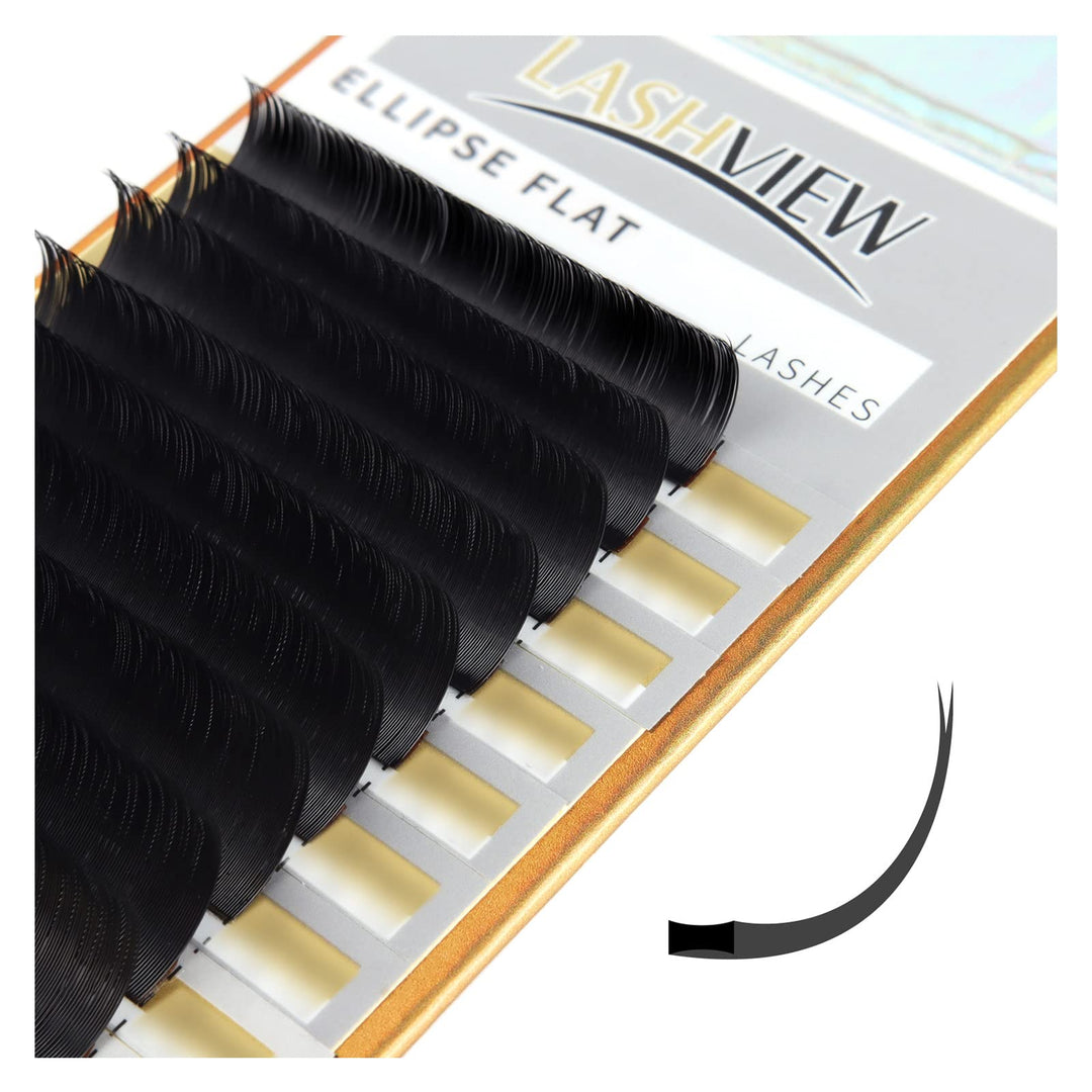 Lashview Eyelash Extensions,Ellipse Flat Eyelash Extensions 0.20Mm C Curl 10Mm,Mink Black,Individual Lashes,Semi-Permanent Extre