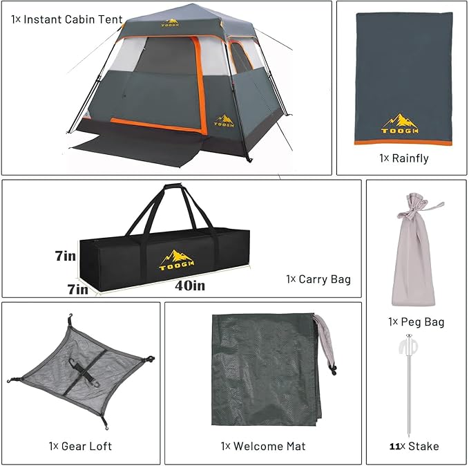 3/4 Person/6 Person Camping Tent Fast Cabin Tent with Instant Setup Tent, Weatherproof Tent Easy Quick Set Up & Pop Up in 60 Seconds with Rainfly Backpack for Family Camping,Upgraded Ventilation