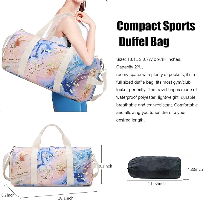 BLUBOON Sport Gym Duffle Bag for Women Girls Weekender Overnight Duffel Bag (Bronzing orange) 19.7"x9.5"x9.9"