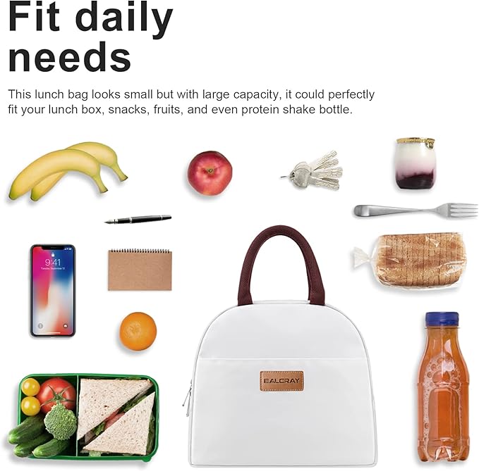 BALORAY Lunch Bag for Women Men Insulated Lunch Box for Adult Reusable Lunch Tote Bag for Work, Picnic or Travel (White)