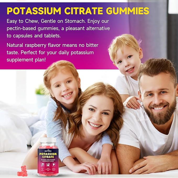 Potassium Citrate Gummies for Adults, Sugar-Free Potassium Gummies 1000mg Support Leg Cramps & Electrolyte Balance High Potency Potassium Supplement Gummies 120 Count