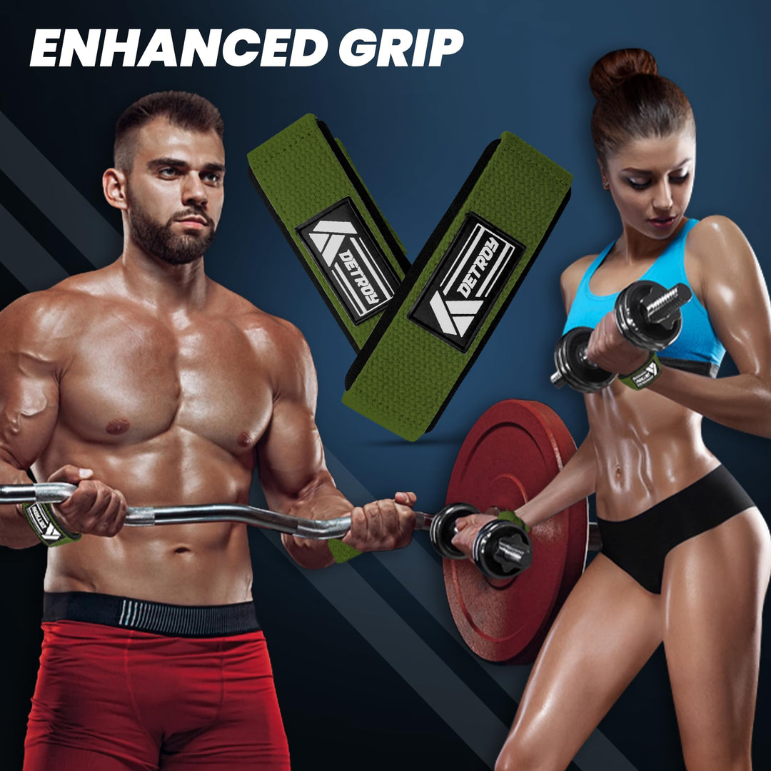 Detroy® Lifting Wrist Straps for Weightlifting, Deadlifts, Bodybuilding, Powerlifting, Gym Strength Training Workouts - Padded Neoprene with 24 inch Webbing Cotton with Silicone Grip for Men & Women (Dark Green)