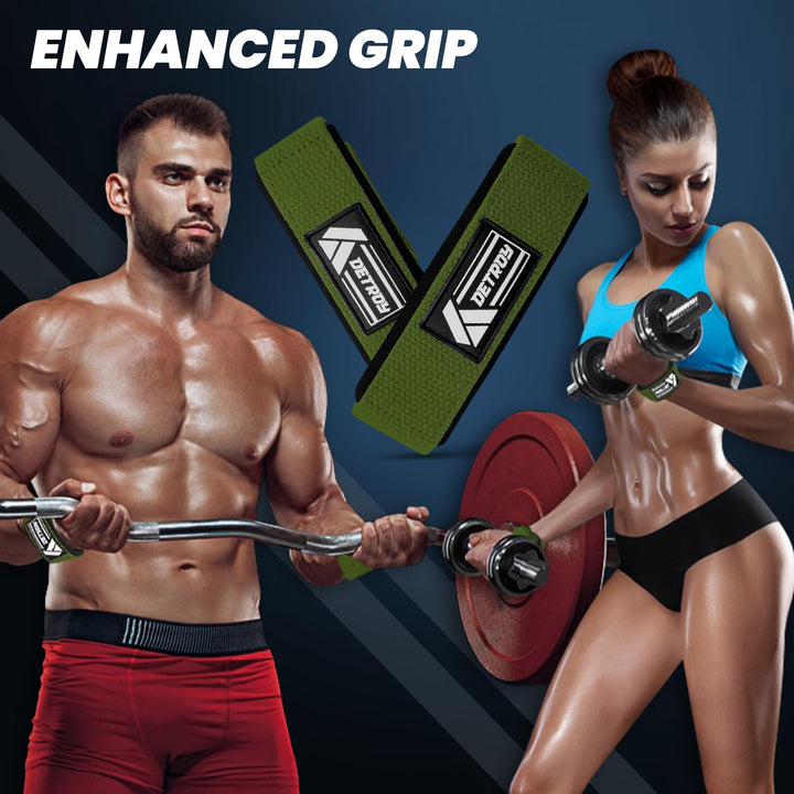 Detroy® Lifting Wrist Straps for Weightlifting, Deadlifts, Bodybuilding, Powerlifting, Gym Strength Training Workouts - Padded Neoprene with 24 inch Webbing Cotton with Silicone Grip for Men & Women (Dark Green)