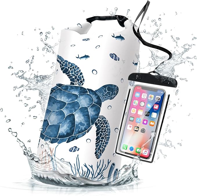 Waterproof Dry Bag,Roll Top Sea Turtle Coral Starfish Small Waterproof Backpack 5L/10L/20L Floating Lightweight Bags for Kayaking, Boating, Fishing, Swimming Camping with Waterproof Phone Case