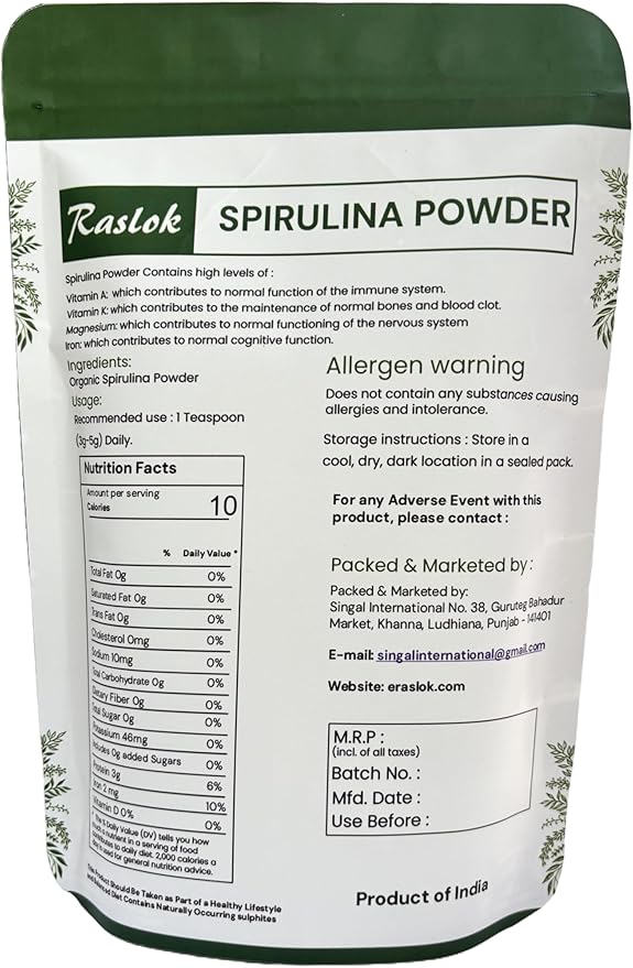 Pure Spirulina Powder | Immune Support and Antioxidants | No Filler & Non-GMO, Rich in Vegan Protein (3.52 Oz)