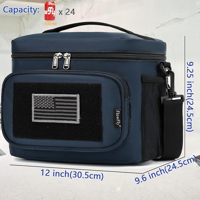 FlowFly Lunch Bag, Insulated Cooler, Thermal Lunch Box Tote with MOLLE/PALS Webbing, Adjustable Padded Shoulder Strap, for Tactical Men Women Adults and Boys Girls Kids (Cyan, Large)
