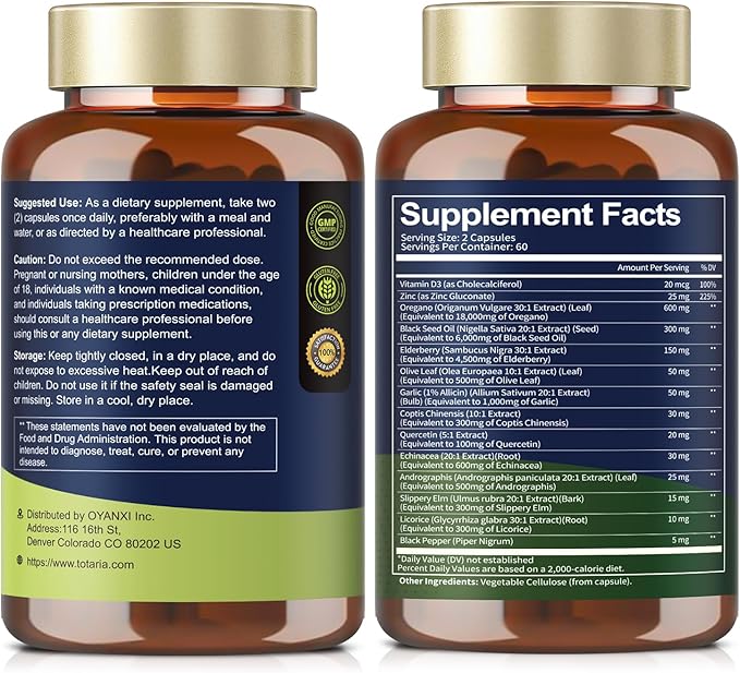 Oil of Oregano with Black Seed Oil Capsules High Absorption with Garlic,Olive Leaf,Quercetin,Black Pepper and More Supplement for Women and Men Immune Support Digestive Health 120 Counts