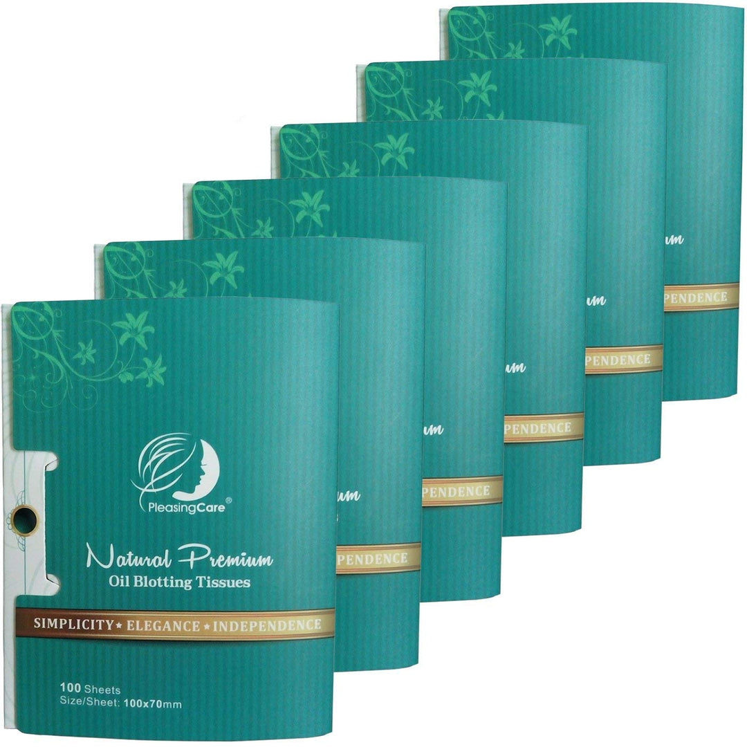 PleasingCare Oil Absorbing Facial Blotting Sheets For Oily Skin, 100 Count, pack of 6 - Natural Bamboo Charcoal Handy Face Blott