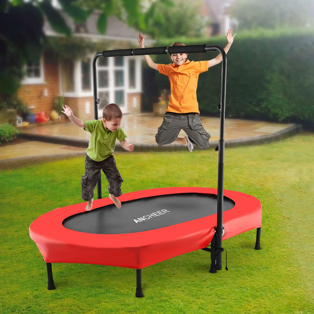 ANCHEER Foldable Trampoline, Mini Rebounder Trampoline with Adjustable Handle, Exercise Trampoline for Indoor/Garden/Workout Cardio, Parent-Child Twins Trampoline Max Load 220lbs (Training Red)