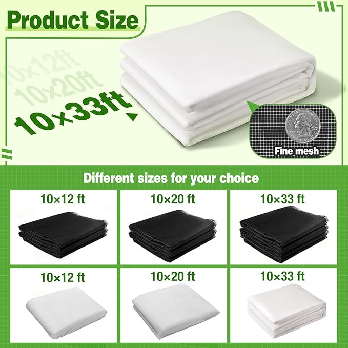 Stronger Garden Mesh Netting - 10 x 33 ft PPT Nano Bird Net Barrier, Mosquito Netting Screen for Outdoor Plants Vegetables Patios Balconies Terraces, Shading Rate 20% (White)