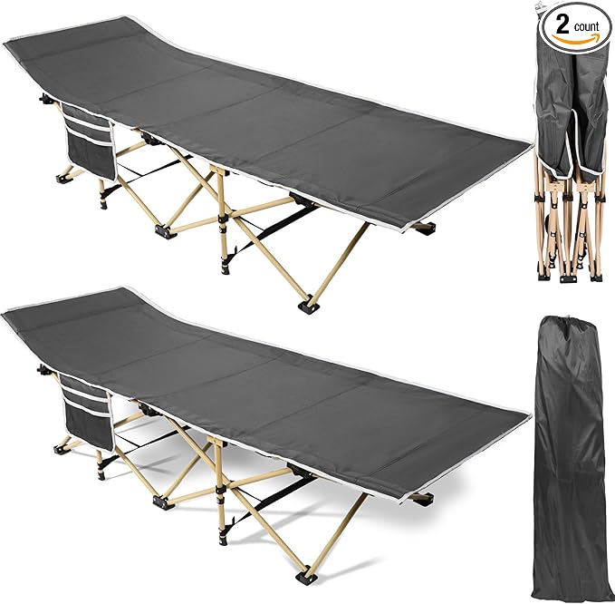 Wenqik 2 Pack 450lbs Max Load Camping Cot for Adults with Carry Bag Portable Folding Outdoor Sleeping Cot Heavy Duty Bed for Traveling Camp Military Office Nap Beach Home Lounging