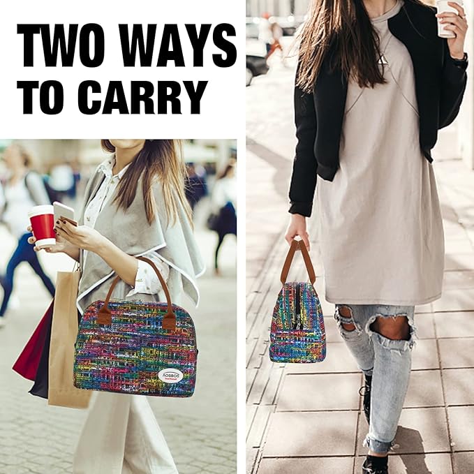 Aosbos Lunch Box for Women Lunch Bags for Adult Insulated Lunch Cooler Bag - Thermal Tote Boxes Reusable Meal Prep Containers, Colorful