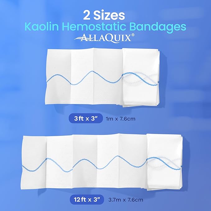 Advanced Kaolin Hemostatic Bandage – Sterile Z-Fold Clotting Gauze (3 in. x 3.3 ft) | Stops Bleeding Fast for Emergency, Trauma, First Aid, and Survival Kits (1-Pack)
