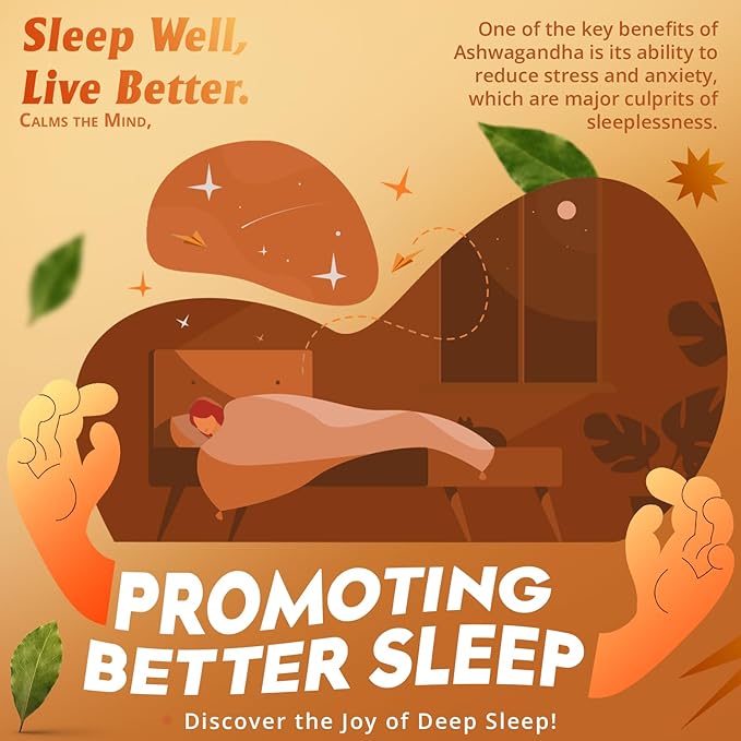 Natural Ashwagandha Capsules 1000mg Herbal Sleep Aid Supplement for Men & Women Adults, Helps Fight Stress Support Energy & Mood, Promote Mind Restfulness - 60 Vegan Capsule