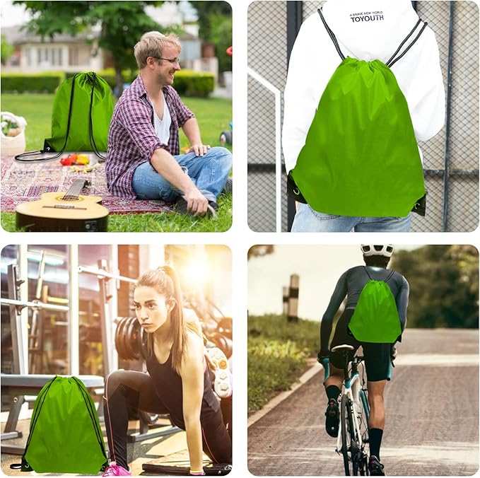 Drawstring Bags Bulk 14 Pcs Drawstring Backpack Bulk Cinch Bag Sackpack for Men Women Gym (Green)