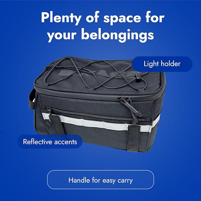 BiKase Big Momma Bike Trunk Bag - Universal Fit Medium Rear Rack Bag with Side Pockets, Top Bungee, Mesh Pocket, Key Holder & Reflective Accents - Spacious Bicycle Rack Bag for Ebikes & Bicycles