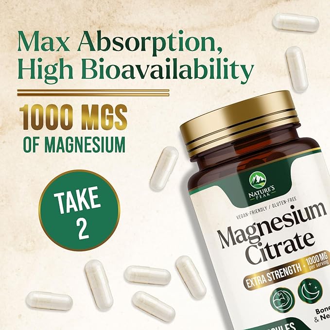 Magnesium Citrate Extra Strength 1000 mg - High Absorption Magnesium Supplement for Muscle, Bone, Nerve & Heart Health Support, Magnesio Vitamin Pills, Non-GMO, Nature's Premium Formula - 240 Capsules