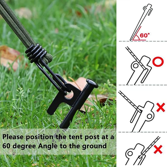 12 Pack Tent Stakes Heavy Duty, Multiuse Forged Steel Tent Pegs, 8 inch Metal Camping Ground Stakes, Unbreakable and Inflexible, Available in Rocky Place Dessert Snowfield and Grassland (Black)