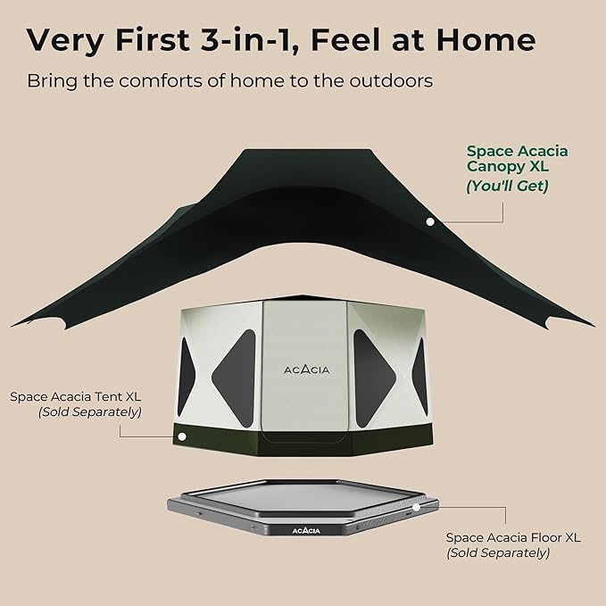 ACACIA Canopy XL for Space Acacia Camping System, PU2000 Waterproof Camping Tarp for 4 Season Camping, UPF50+ Sunproof Tent Tarp with 4 Telescoping Poles, Carry Bag, Summer Night