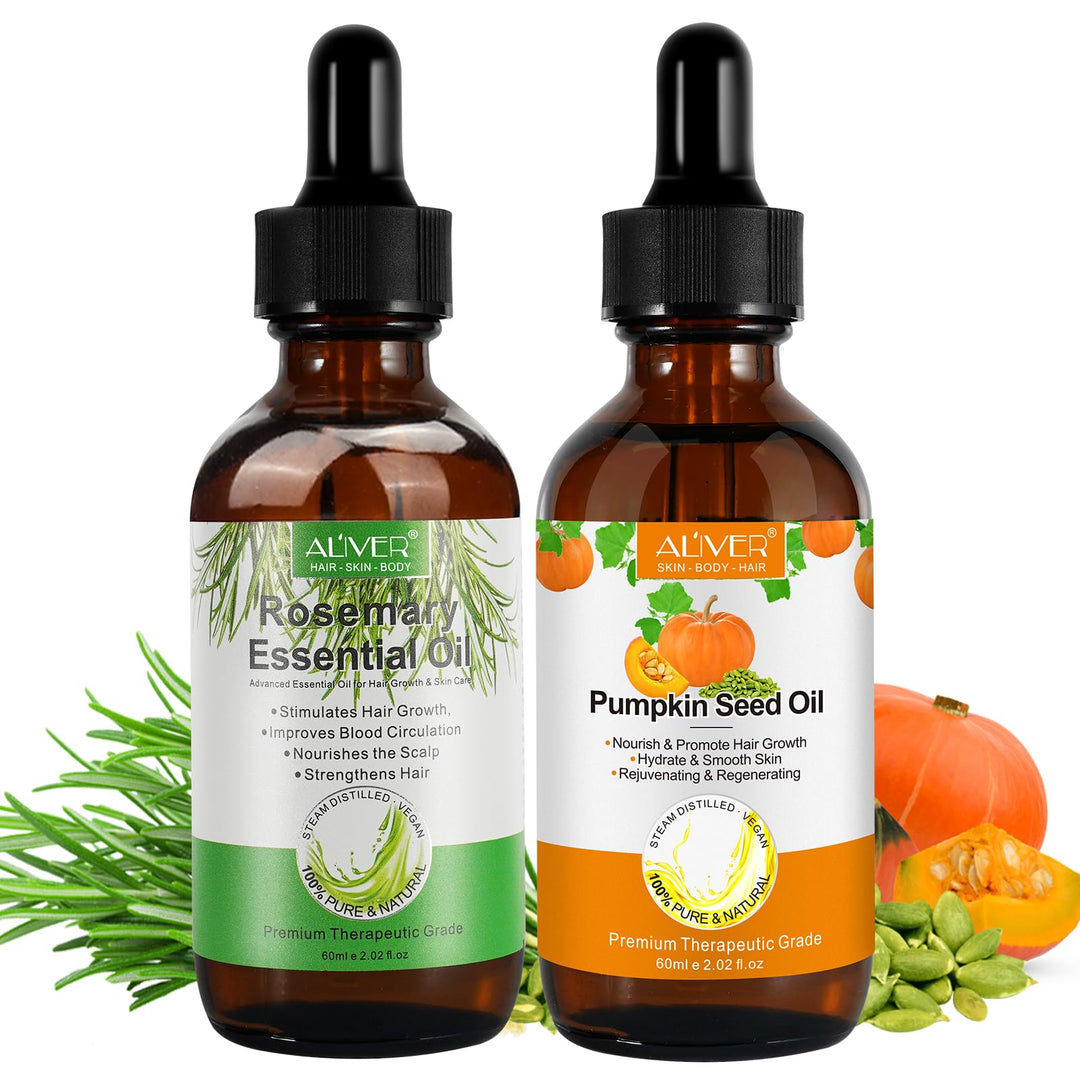 Generic Rosemary Oil and Pumpkin Seed Oil Kit, Hair Growth Oil for Dry Damaged Hair, Moisturizing Scalp, Face, Nails, Body, Skin, Clear