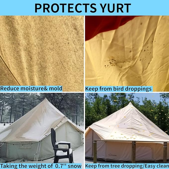 DANCHEL OUTDOOR 4 Season Waterproof Rain Fly Tarp for Yurt Tent, Portable Glamping Tent Cover Protector Awning Canopy for B5 Bell Tent Stove Jack Camping Accessories Beige(9.8/13/16.4/20ft)