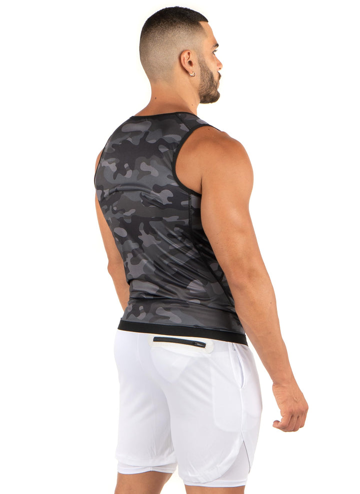 Kewlioo Men's Heat Trapping Zipper Sweat Enhancing Vest - Zip Up Compression Vest Shirt Shapewear Top - Gym Exercise Versatile Heat Shaper Jacket (Gray Camo, S/M)