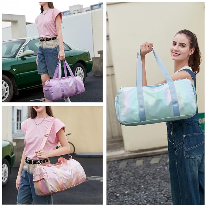 Girls Sports Duffel Bags Woman Travel Bag Overnight Duffle Bag Kids Sports Gym Bag With Shoe Compartment Wet Pocket (Matte Green)