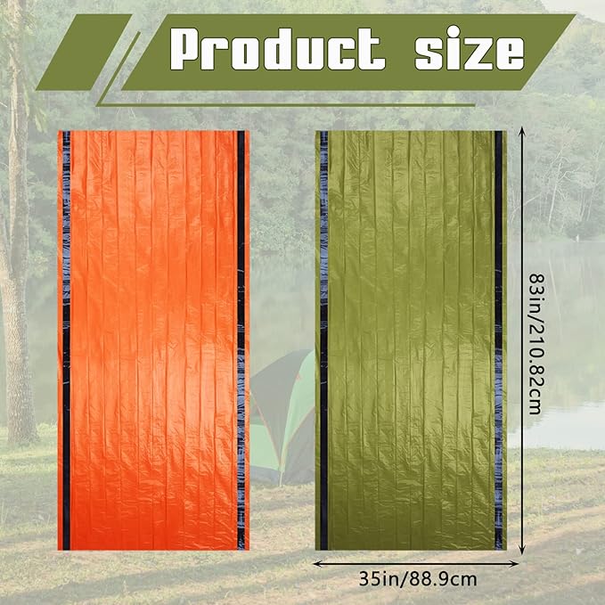8 Pack Emergency Sleeping Bag Lightweight Thermal Survival Sleeping Bag Waterproof Emergency Blankets Portable Bivy Sack Survival Gear for Outdoor Camping Hiking Adventure, Green and Orange