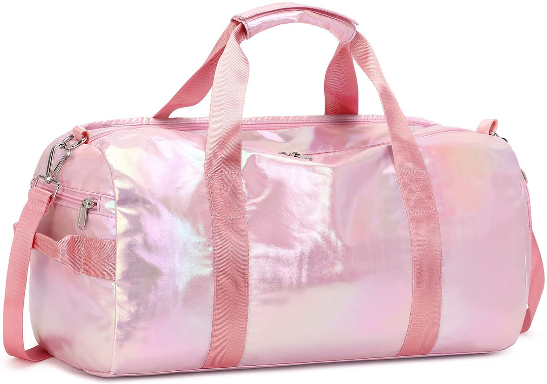 Gym Bag Kids Girls Sports Duffle Bag with Wet Pocket Dance Bag Cheerlead Overnight Weekender Bag with Shoe Compartment Travel Bag (Pink)