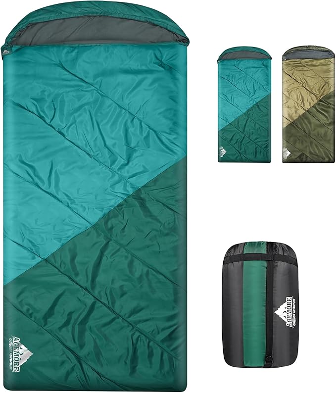 AGEMORE Sleeping Bag for Adults, Double and Single Size, Lightweight Portable Camping Sleeping Bag with Draft Tubes, Fit for Warm & Cold Weather Camping Hiking Backpacking Or Traveling