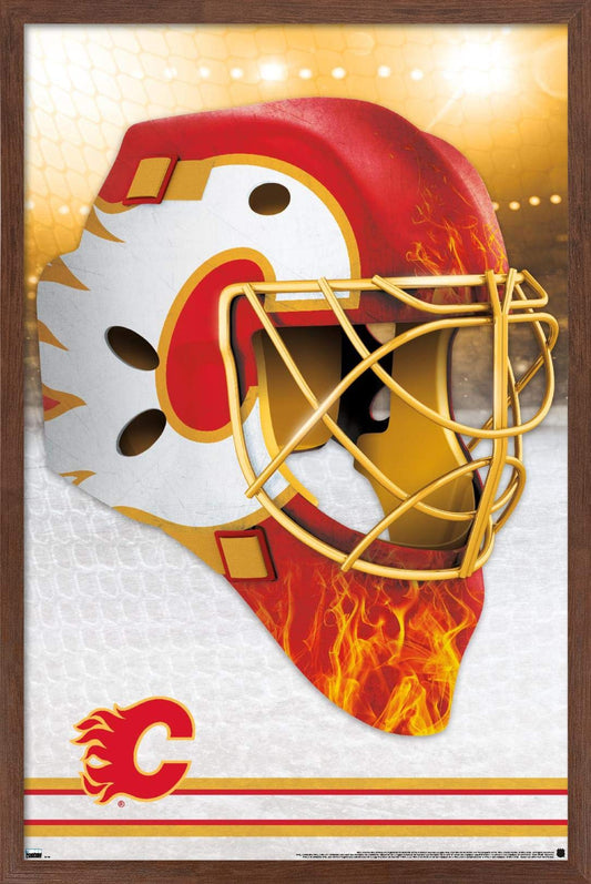 Trends International NHL Calgary Flames-Mask 20 Wall Poster, 14.725" x 22.375", Mahogany Framed Version