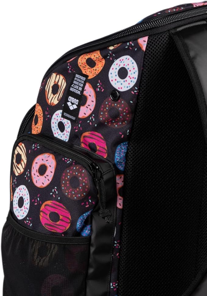 ARENA Spiky III Backpack 45 Swimming Athlete Sports Gym Rucksack Large Training Gear Equipment Swim Bag for Men and Women, 45 Liters, Donuts