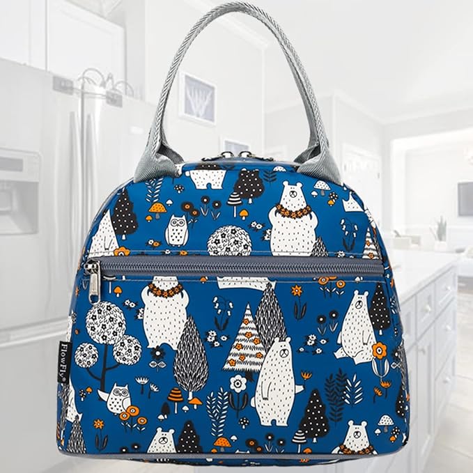 FlowFly Insulated Lunch Cooler Bag - Owl Tote Organizer for Women/Men