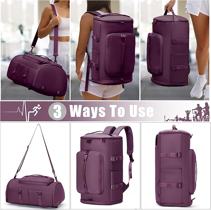 Gym Bag with Shoes Compartment - Duffle Bag for Men and Women, Travel Backpack Weekender Overnight Bag, Sports Bag with Wet Pocket Purple - MIYCOO
