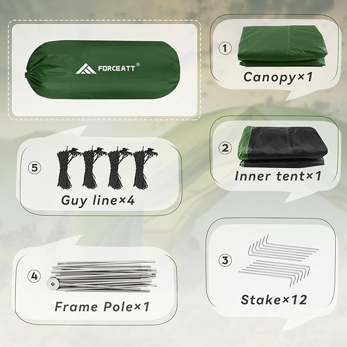 Forceatt Camping Tent 2/3/4 Person, Professional Waterproof & Windproof Lightweight Backpacking Tent Suitable for Outdoor,Hiking,Camping, Mountaineering and Travel