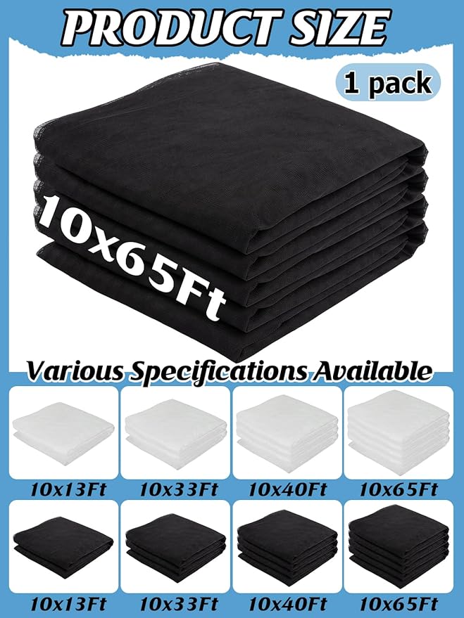 Mosquito Net for Patio - 10Ft x 65Ft for Each Garden Mesh Screen Barrier, Super Dense Patio Netting for Balcony Porch Umbrella Fruit Tree Gazebo Canopy RV Camping, Black