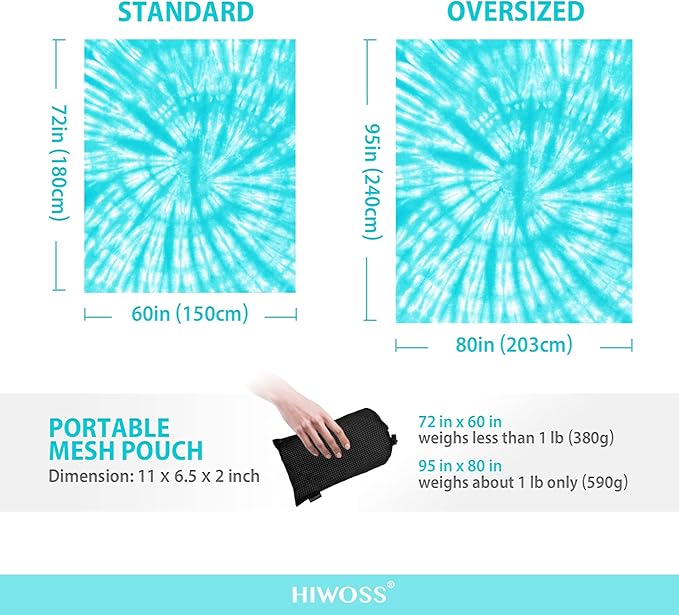 Beach Blanket Waterproof Sandproof Oversized 95”x 80”,Sand Free Beach Mat with Corner Pockets,Portable Mesh Bag for Beach Festival,Picnic,Travel and Outdoor Camping (Tiffany)